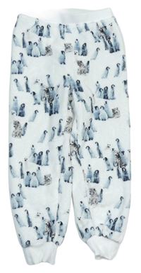 Bílé chlupaté pyžamové kalhoty s tučňáky Next
