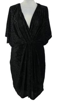 Dámské černé sametové žebrované šaty New Look