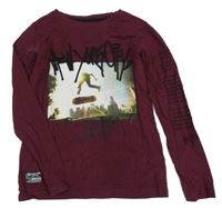 Vínové triko s nápisem a potiskem