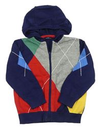 Tmavomodro-barevný károvaný svetr s kapucí Next