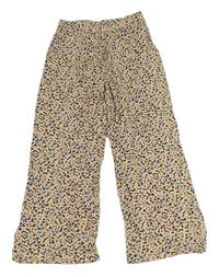 Růžovo-barevné kytičkované culottes lehké kalhoty H&M