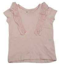 Světlerůžové tričko s madeirovými volánky Primark
