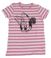 Růžovo-bílé pruhované tričko s Minnie Disney