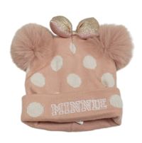 Světlerůžová puntíkatá čepice s mašlí a bambuůemi - Minnie Disney