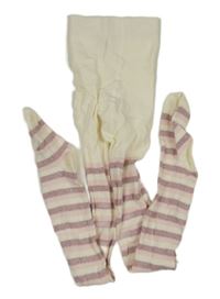 Smetanovo-růžové pruhované punčocháče Dunnes