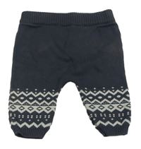 Antracitovo-bílé vzorované pletené tepláky Tu