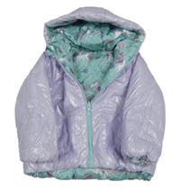 Nové - Lila šusťáková lesklá zimní oboustranná bunda s kapucí Little kids