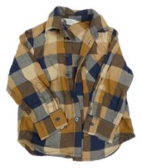Hnědo-tmavomodrá kostkovaná košile H&M