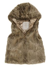 Hnědá kožešinová zateplená vesta s kapucí Tu