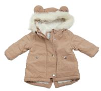 Starorůžová šusťáková zateplená bunda s kapucí s kožešinou Primark