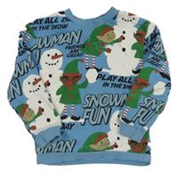 Světlemodrá mikina se sněhuláky a Elfy H&M