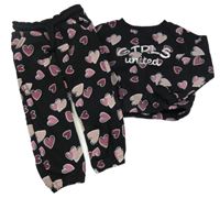 2set - Černá tepláková souprava se srdíčky Dopodopo