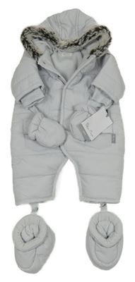 Nové - světlemodrá šusťáková zimní kombinéza s kapucí + rukavice + capáčky 