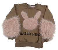 Hnědá mikina s kožešinou a zajícem 