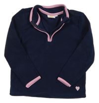 Tmavomodrá fleecová mikina s růžovým lemem 