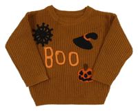 Medový žebrovaný svetr s kloboukem a pavučinou 