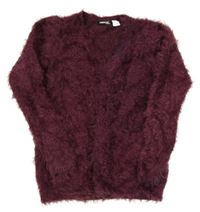 Vínový pleteno/chlupatý cardigan Pepperts