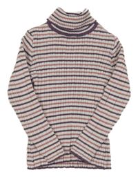 Bílo-růžovo-fialový pruhovaný svetrový rolák Nutmeg