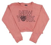Růžová crop mikina s nápisy a srdíčkem 