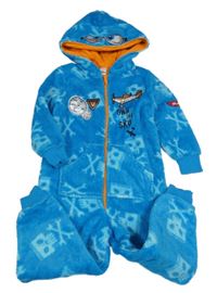 Modrá vzorovaná chlupatá kombinéza s kapucí - Letadla Disney