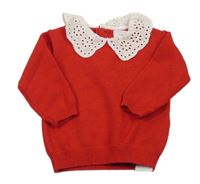 Červený svetr s madeirovým límečkem Primark