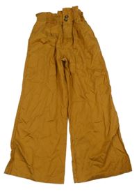 Medové plátěné široké paper bag kalhoty 