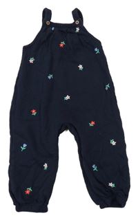 Tmavomodré laclové tepláky s kytičkami M&S