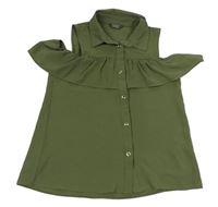Khaki halenková tunika s volnými rameny a volánkem Primark 