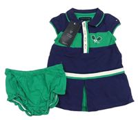 2set - Tmavomodro-zelené bavlněné tenisové šaty + zelené kalhotky Tommy Hilfiger