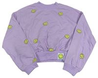 Lila crop oversize mikina se smajlíky H&M