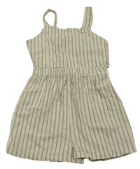 Béžovo-šedý pruhovaný plátěný kraťasový overal H&M