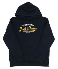 Tmavomodrá mikina s logem a kapucí Jack & Jones