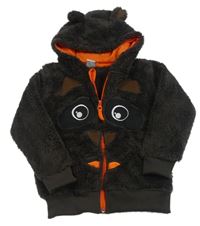 Kávová chlupatá propínací mikina s mývalem a kapucí Kiki&Koko