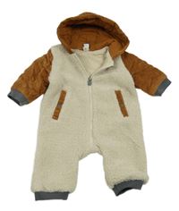 Béžovo-hnědá huňato/manšestrová podšitá kombinéza s kapucí Topolino