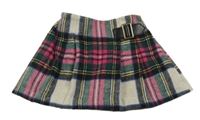 Barevná kostkovaná vlněná skládaná sukně Next
