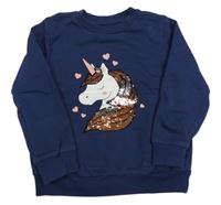 Tmavomodrá mikina s jednorožcem z flitrů 