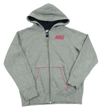 Šedá melírovaná propínací mikina s logem a kapucí Nike 