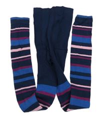 Tmavomodro-růžové pruhované punčochové legíny Pepperts