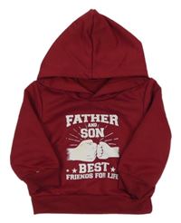 Červená mikina s potiskem a kapucí 