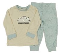 Smetanovo-světlemodré froté pyžamo s mráčky L&D