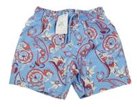 Nové - Světlemodro-červené vzorované plážové kraťasy Primark 