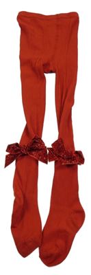 Červené žebrované punčocháče s mašlemi 