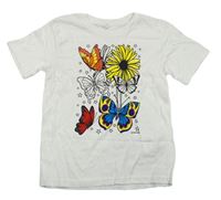 Bílé tričko s kytičkami a motýlky 