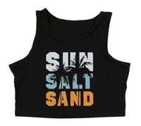 Černý crop top s nápisy a palmami 