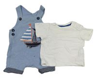 2Set - Modré melírované teplákové laclové kraťasy s lodičkou + bílé tričko JASPER CONRAN