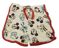 Smetanovo-červené žebrované kraťasy s Mickey s kamarády PRIMARK