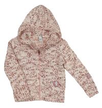 Bílo-starorůžovo-světlerůžový melírovaný vlněný propínací svetr s kapucí H&M