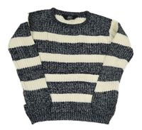 Tmavomodro-bílý pruhovaný melírovaný pletený oversize svetr Rebel