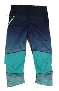 Tmavomodro-modrozelené capri funkční sportovní legíny se vzorem Decathlon