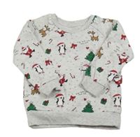 Světlešedá melírovaná vánoční mikina s obrázky PRIMARK